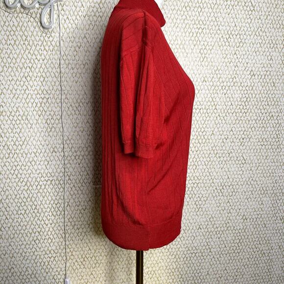 Vintage Evan-Picone 100% Silk Knit Red Mock Neck Short Sleeve Top Size L - Picture 6 of 9